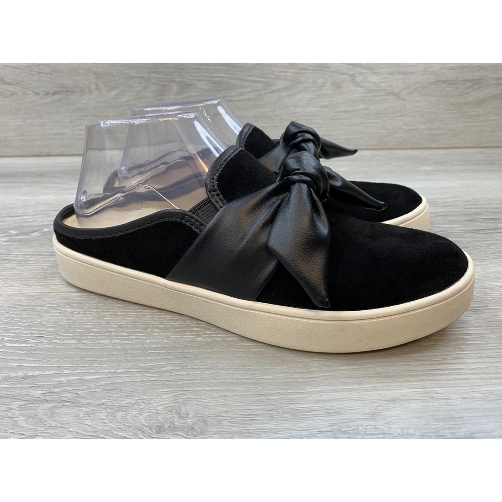 Spenco Siesta Women's Slide Black Suede Bow Mules 8.5 Orthotic Shoes